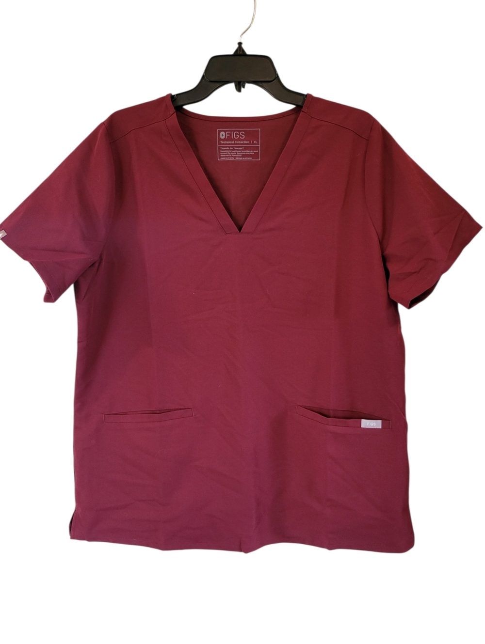FIGS Technical Collection Burgundy Wine Short Sleeve 2 Pocket Scrub Top